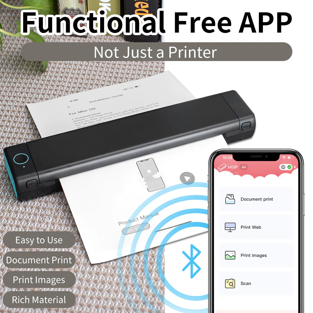 iPrinter - M08F A4 Portable Thermal Printer,Supports 8.26"X11.69" A4 Thermal Paper,Wireless Mobile Travel Printers for Car & Office