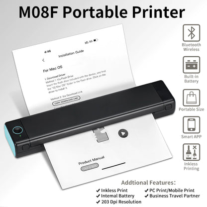 iPrinter - M08F A4 Portable Thermal Printer,Supports 8.26"X11.69" A4 Thermal Paper,Wireless Mobile Travel Printers for Car & Office